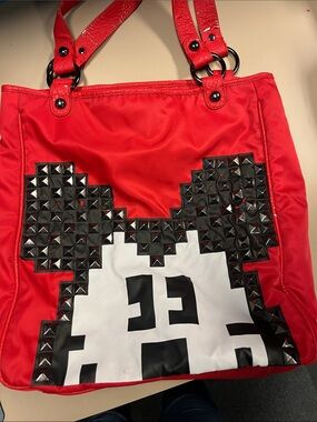 Disney Couture MICKEY MOUSE Studded Handbag Tote Red Large 8bit Style AS IS